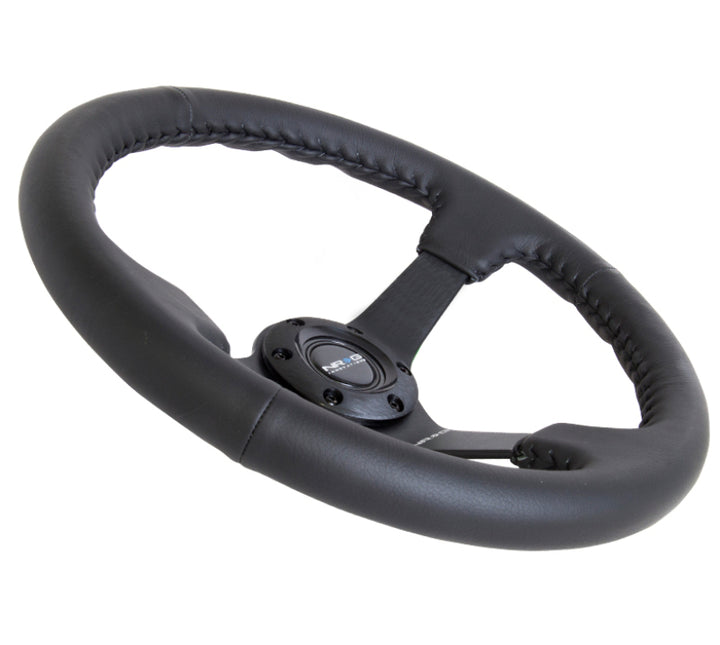 NRG Reinforced Steering Wheel (350mm / 3in. Deep) Bk Leather w/Bk BBall Stitch (Odi Bakchis Edition) - Bull Strap