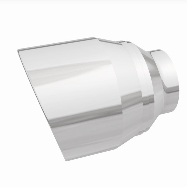 MagnaFlow Tip Stainless Double Wall Round Single Outlet Polished 4.5in DIA 2.5in Inlet 5.75in Length - Bull Strap