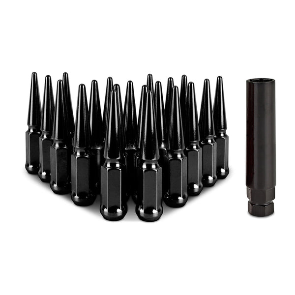 Mishimoto Steel Spiked Lug Nuts M12x1.5 20pc Set - Black - Bull Strap
