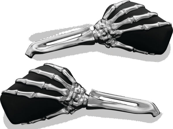 Kuryakyn Skeleton Hand Mirrors Chrome/Black - Bull Strap