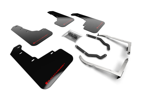 Rally Armor 18-23 Subaru Crosstrek Black UR Mud Flap w/Red Logo - Bull Strap
