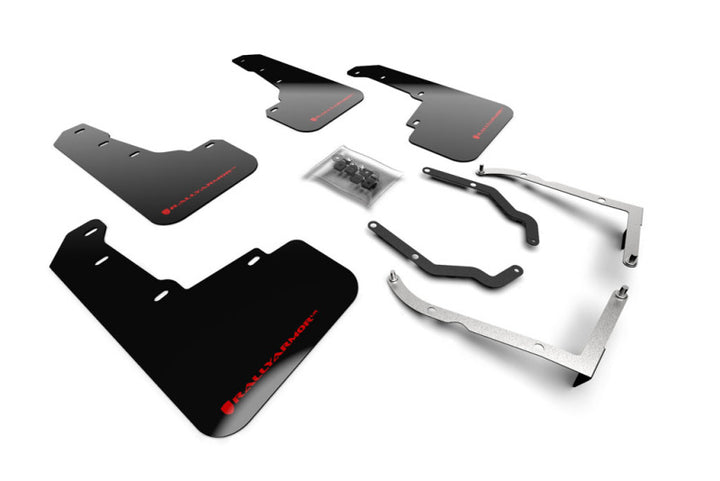 Rally Armor 18-23 Subaru Crosstrek Black UR Mud Flap w/Red Logo - Bull Strap