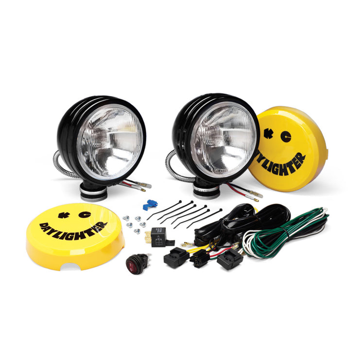 KC HiLiTES Daylighter 6in. Halogen Light 100w Spread Beam (Pair Pack System) - Black SS - Bull Strap