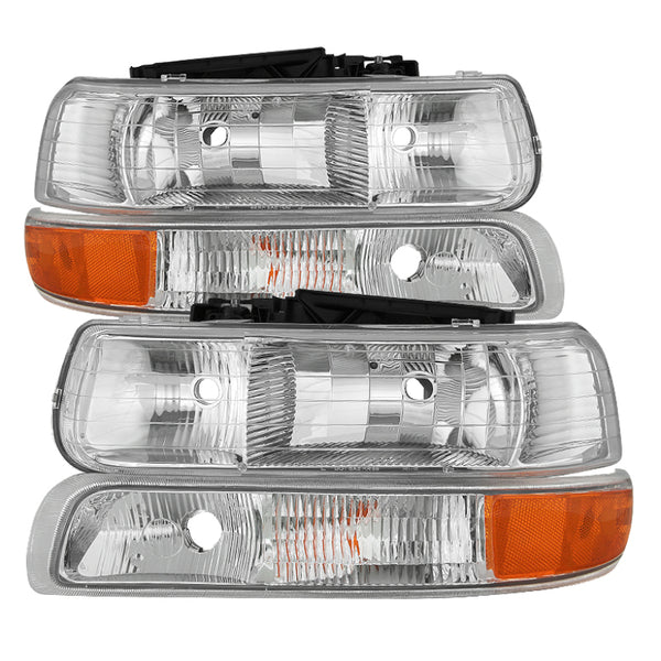xTune Chevy Silverado 1500 99-02 OEM Style Headlights w/ Bumper Lights - Chrome HD-JH-CSIL99-OE-SET - Bull Strap