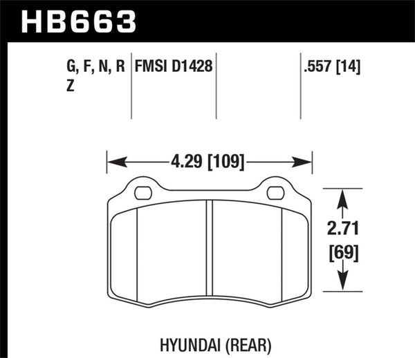 Hawk 10 Hyundai Genesis Coupe (Track w/ Brembo Breaks) HPS Street 14mm Rear Brake Pads - Bull Strap