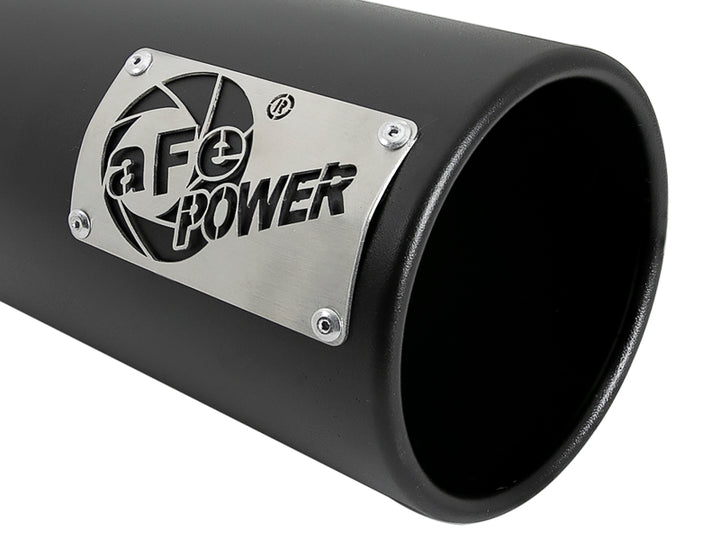 aFe SATURN 4S 4in SS Intercooled Exhaust Tip - Black 4in In x 5in Out x 12in L Bolt-On - Bull Strap