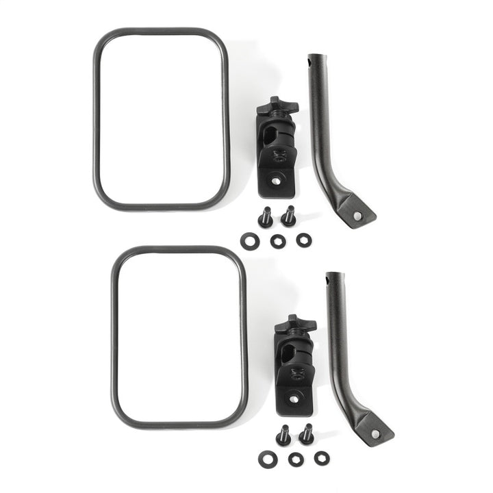 Rugged Ridge 97-18 Jeep Wrangler Textured Black Rectangular Stubby Trail Mirror Kit - Bull Strap