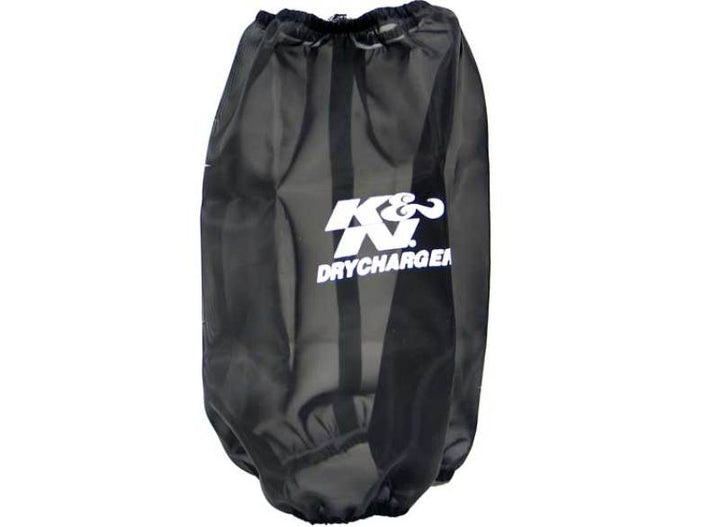 K&N 6.625in Base ID / 5.25in Top ID / 9.5in H Round Tapered Black Drycharger Air Filter Wrap - Bull Strap