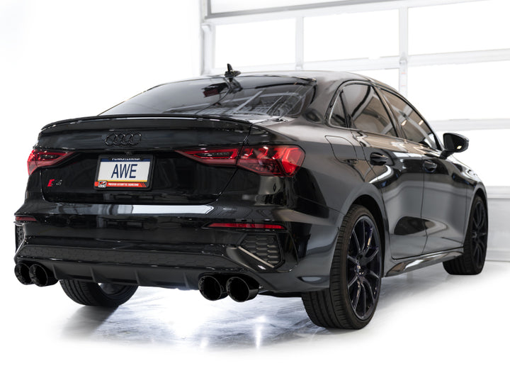 AWE 22-24 Audi 8Y S3 Track Edition Exhaust  - Diamond Black Tips - Bull Strap