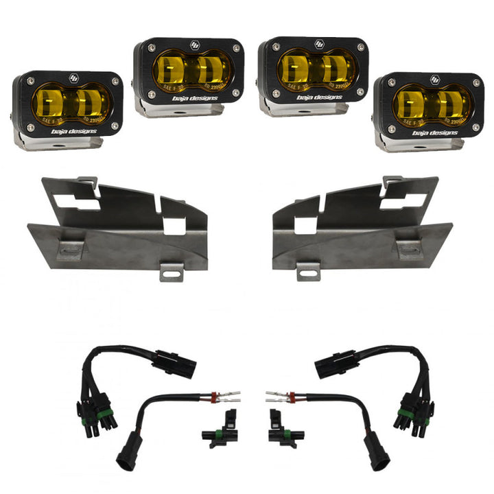 Baja Designs 19-22 Dodge RAM 1500 Rebel / 21-22 1500 TRX S2 SAE Dual Fog Pocket Light Kit - Amber - Bull Strap