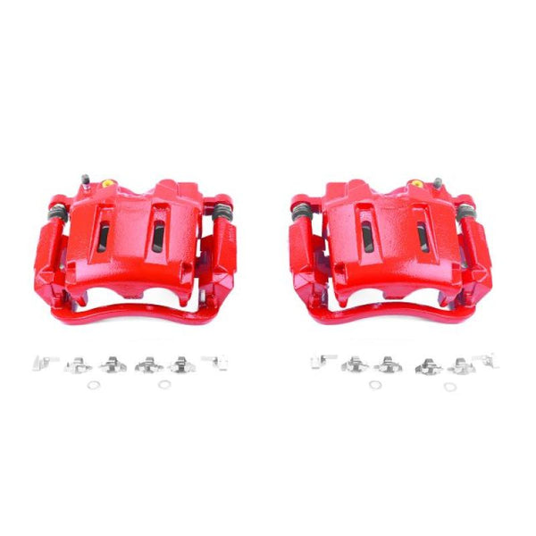 Power Stop 05-12 Ford F-250 Super Duty Front Red Calipers w/Brackets - Pair - Bull Strap