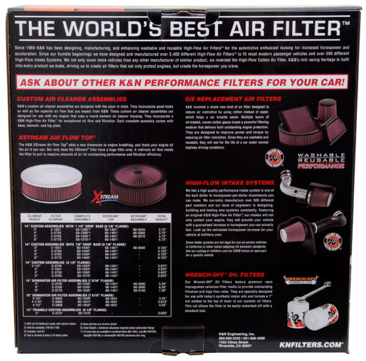 K&N Replacement Drop In Air Filter - 14in OD / 12in ID / 5in H w/Inner Wire - Bull Strap