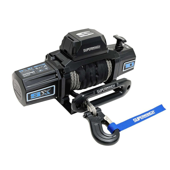 Superwinch 10000 LBS 12V DC 3/8in x 80ft Synthetic Rope SX10SR Winch - Semi Gloss Black - Bull Strap