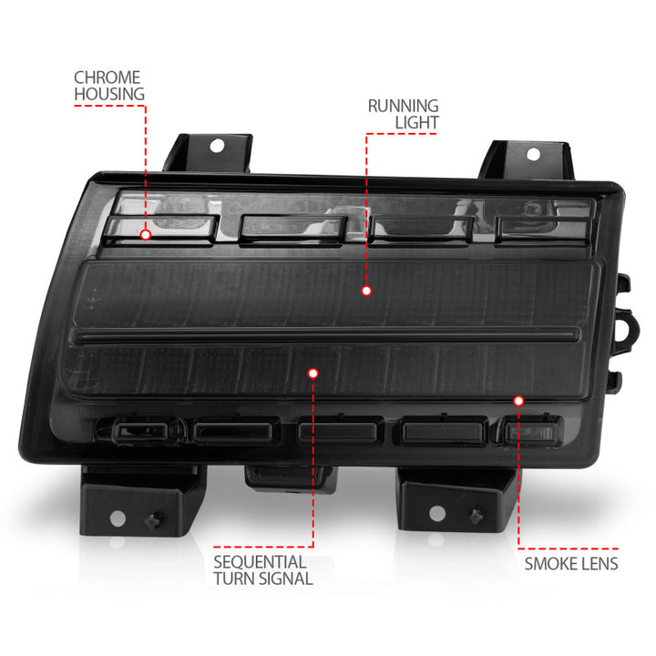 ANZO Wrangler 18-21/Gladiator 20+ LED Side Marker Lights Smoke w Sequential Signal - Bull Strap