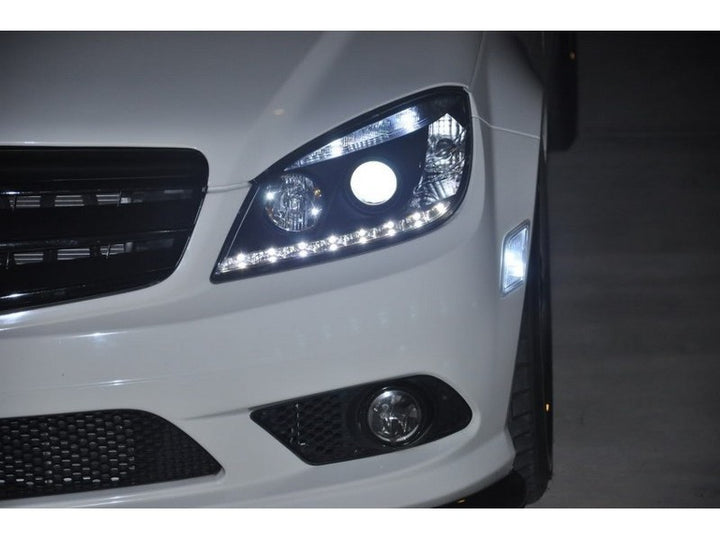 Spyder Mercedes Benz C-Class 08-11 Projector Headlights Halogen - DRL Blk PRO-YD-MBW20408-DRL-BK - Bull Strap