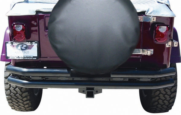 Rampage 1976-1983 Jeep CJ5 Double Tube Rear Bumper - Black - Bull Strap
