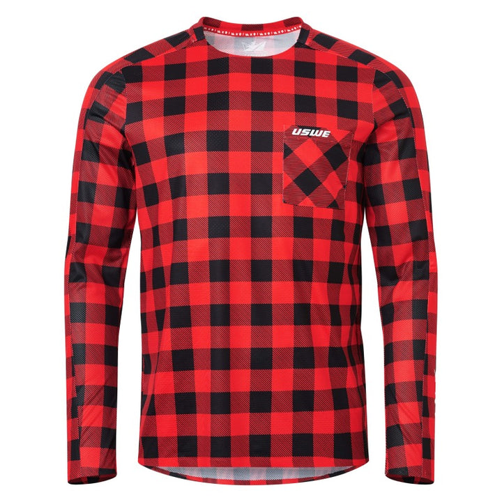 USWE Flannel Long Sleeve Lightweight Off-Road Jersey Flame Red - XL - Bull Strap