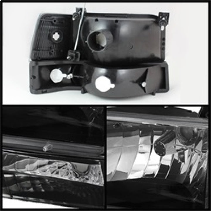 xTune Ford F150/Bronco 92-96 Headlights w/Corner Bumper 6pcs Amber- Black HD-JH-FB92-SET-AM-BK - Bull Strap