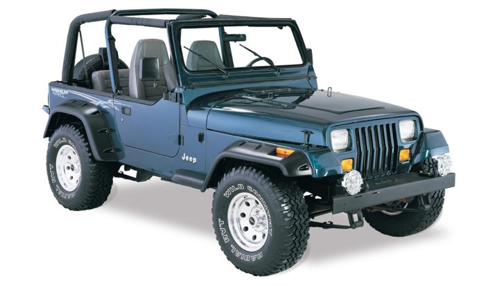 Bushwacker 87-95 Jeep Wrangler Cutout Style Flares 4pc Cutting Optional Not Renegade - Black - Bull Strap