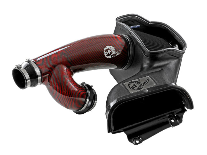aFe 17-24 Ford F-150 Track Series Red Kevlar Carbon Fiber C/A Intake System w/Black Pro 5R Filter - Bull Strap