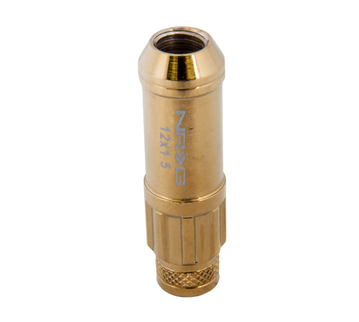 NRG 700 Series M12 X 1.5 Steel Lug Nut w/Dust Cap Cover Set 21 Pc w/Locks & Socket - Chrome Gold - Bull Strap