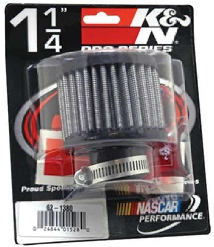 K&N 1.25in Flange ID x 3in OD x 2.5 inch H Rubber Base Crankcase Vent Filter - Bull Strap