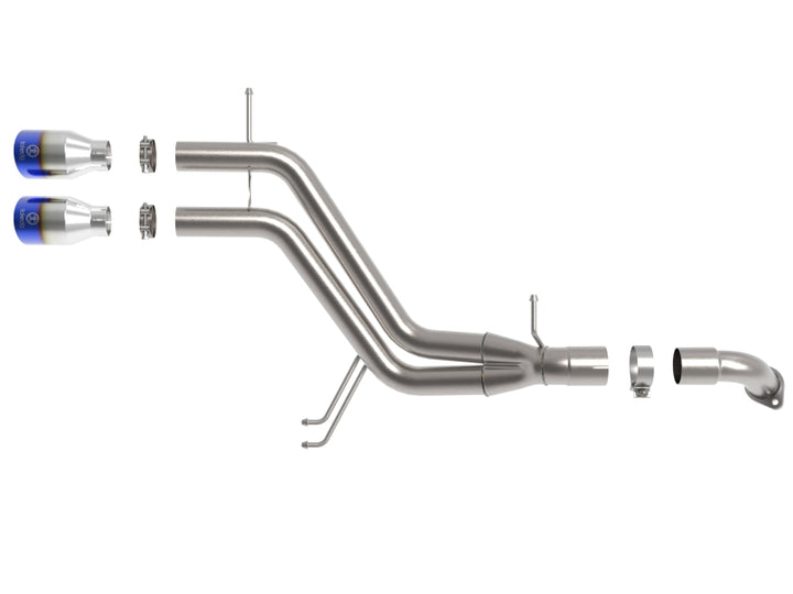 aFe Takeda 13-17 Hyundai Veloster L4-1.6L 2-1/2in 304 SS Axle-Back Exhaust w/ Blue Flame Tips - Bull Strap
