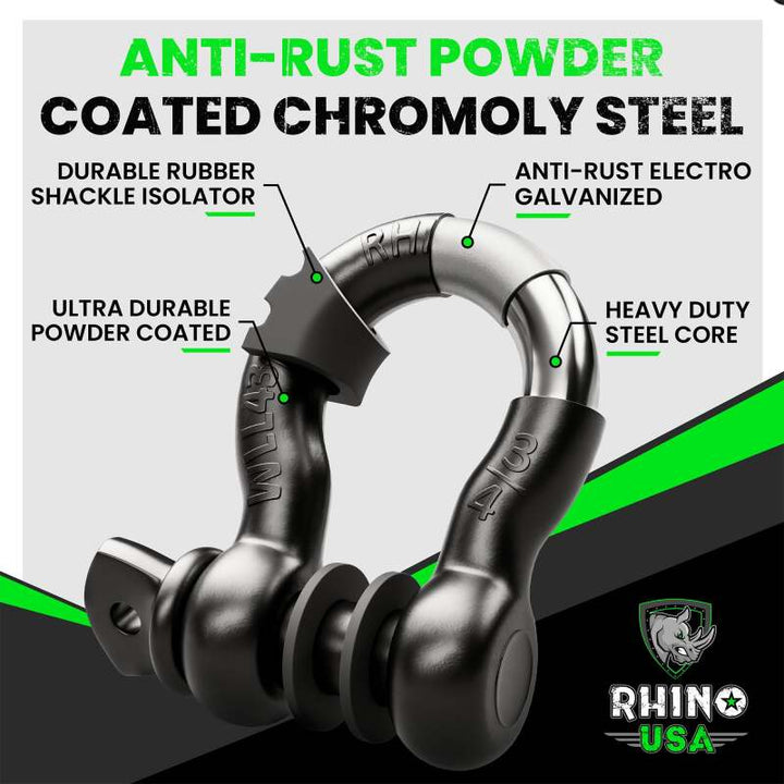 Rhino USA 3/4In D-Ring Shackle Set (2-Pack) Matte Black - Bull Strap
