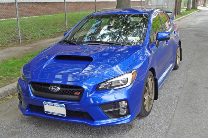 Rally Armor 15-21 Subaru WRX/STI Black UR Mud Flap w/Light Blue Logo - Bull Strap