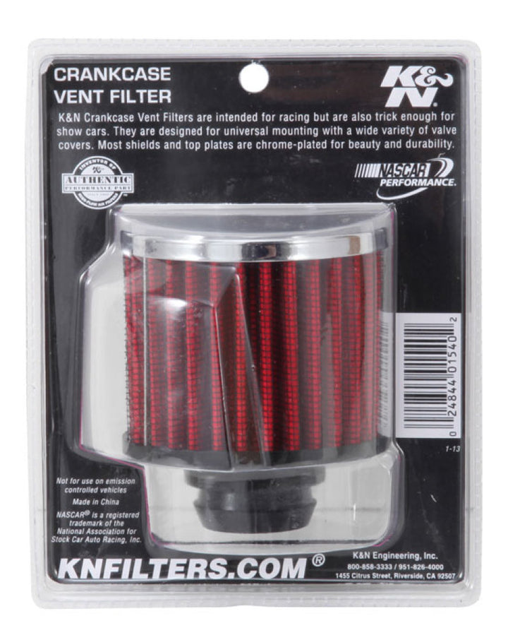 K&N Rubber Base Chrome Top Push-In Crankcase Vent Filter 3in OD x 2-1/2in H. - Bull Strap