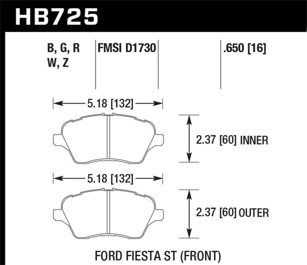Hawk 2014 Ford Fiesta ST HPS 5.0 Front Brake Pads - Bull Strap