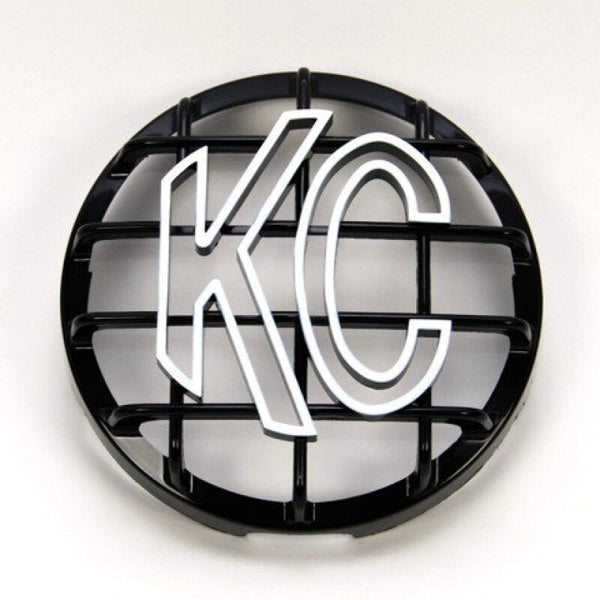 KC HiLiTES 6in. Round ABS Stone Guard for SlimLite/Daylighter Lights (Single) - Black/White KC Logo - Bull Strap