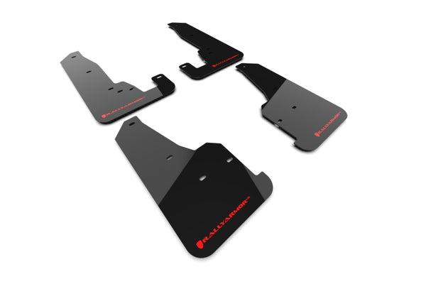 Rally Armor 18-22 Jeep Grand Cherokee SRT Trackhawk Black UR Mud Flap - Red Logo - Bull Strap