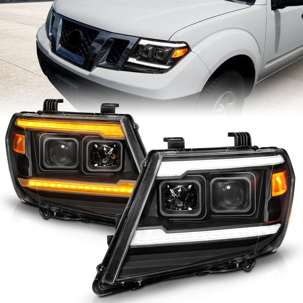 ANZO 09-20 Nissan Frontier Black Projector Plank Style DRL w/ Switchback & Sequential LED DRL - Bull Strap