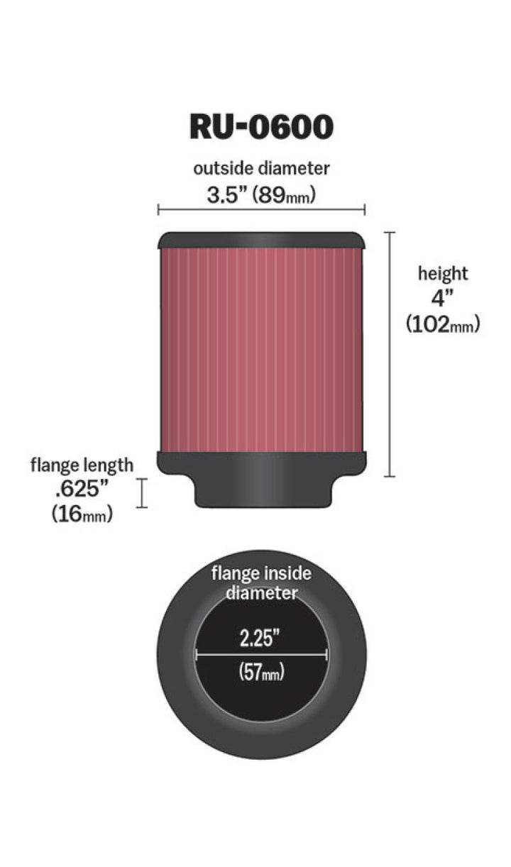 K&N Filter Universal Rubber Filter 2 1/4 inch Flange 3 1/2 inch OD 4 inch Height - Bull Strap
