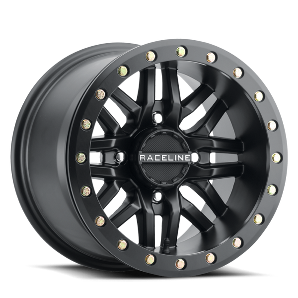 Raceline A91B Ryno 14x7in / 4x156 BP / 10mm Offset / 132.5mm Bore - Satin Black Beadlock Wheel - Bull Strap