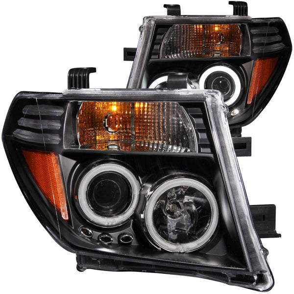 ANZO 2005-2008 Nissan Frontier Projector Headlights w/ Halo Black - Bull Strap