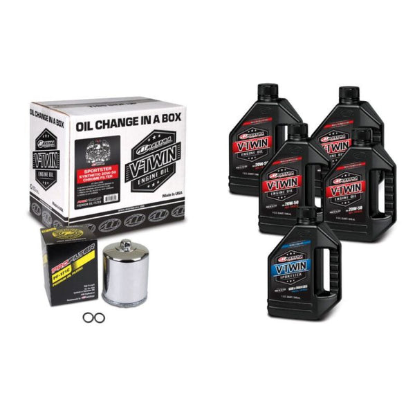 Maxima V-Twin Oil Change Kit Synthetic w/Chrome Filter Sportster - Bull Strap