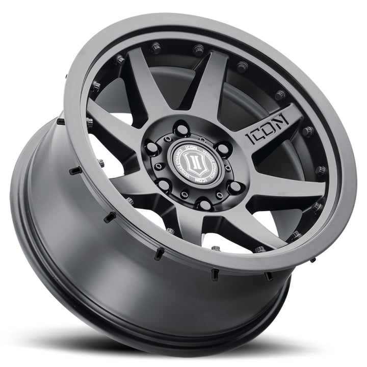 ICON Rebound Pro 17x8.5 6x5.5 0mm Offset 4.75in BS 106.1mm Bore Satin Black Wheel - Bull Strap