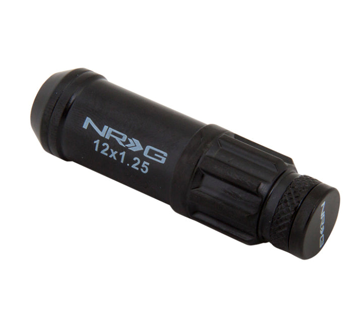 NRG 700 Series M12 X 1.25 Steel Lug Nut w/Dust Cap Cover Set 21 Pc w/Locks & Lock Socket - Black - Bull Strap