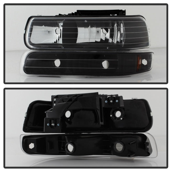 xTune Chevy Tahoe 00-06 Amber Crystal Headlights w/ Bumper Lights Black HD-JH-CSIL99-SET-AM-BK - Bull Strap