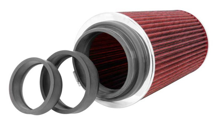 K&N Universal Air Filter Chrome Round Tapered Red - 4in Flange ID x 1.125in Flange Length x 9.5in H - Bull Strap