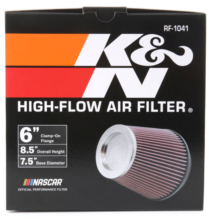 K&N Round Tapered Universal Air Filter 6 inch Flange 7 1/2 inch Base 5 inch Top 7 1/2 inch Height - Bull Strap