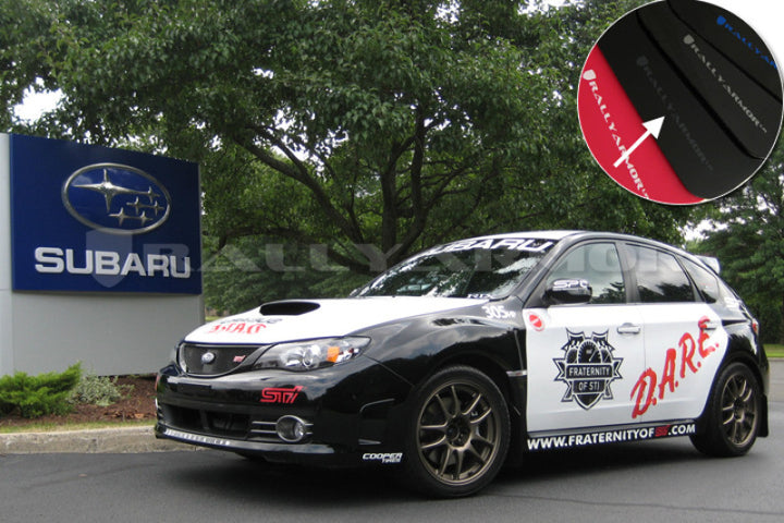 Rally Armor 08-11 Subaru STI (Hatch Only) / 11-14 WRX (Hatch Only) Black UR Mud Flap w/Grey Logo - Bull Strap
