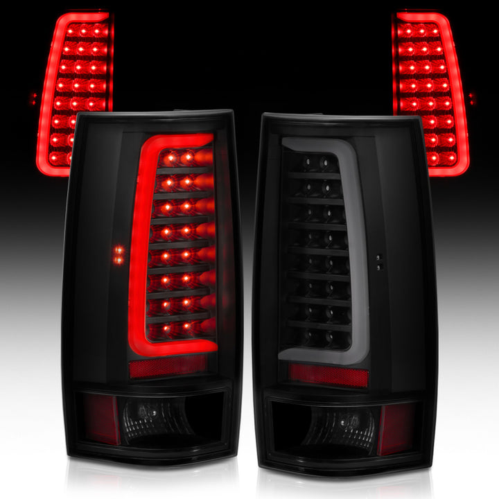 ANZO 2007-2014 Chevy Tahoe LED Taillight Plank Style Black w/Smoke Lens - Bull Strap