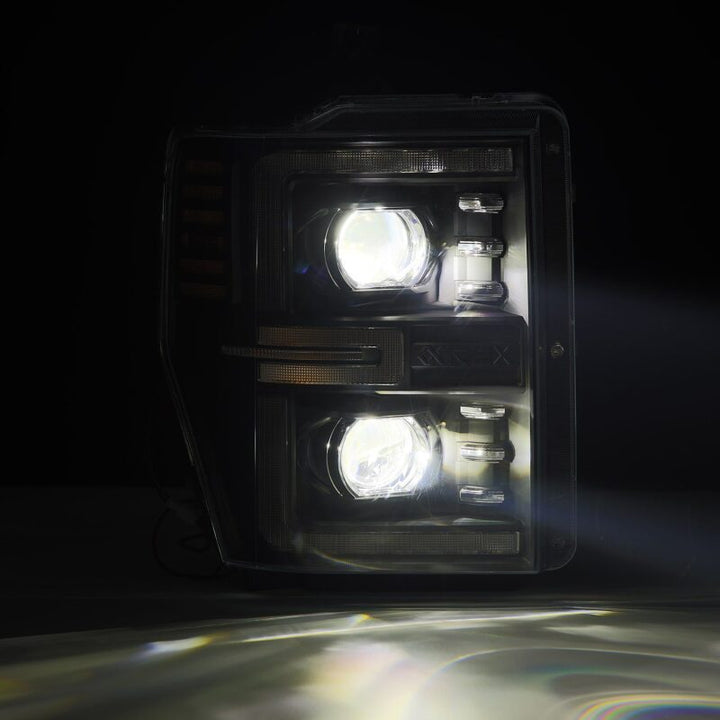 AlphaRex 08-10 Ford F250-550 LUXX-Series LED Projector Headlights Black w/Activ Light/Seq Signal - Bull Strap