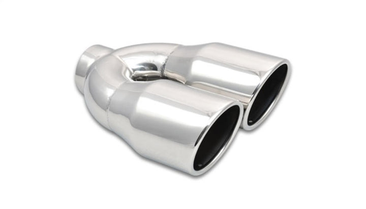 Vibrant 2.5in ID Dual 3.5in OD Round SS Exhaust Tip (Single Wall Angle Cut) - Bull Strap
