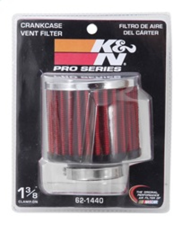 K&N 1.375 inch ID 3 inch OD 2.5 inch H Clamp On Crankcase Vent Filter - Bull Strap