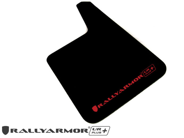 Rally Armor Universal Fit (No Hardware) UR Plus Black UR Mud Flap w/ Grey Logo - Bull Strap