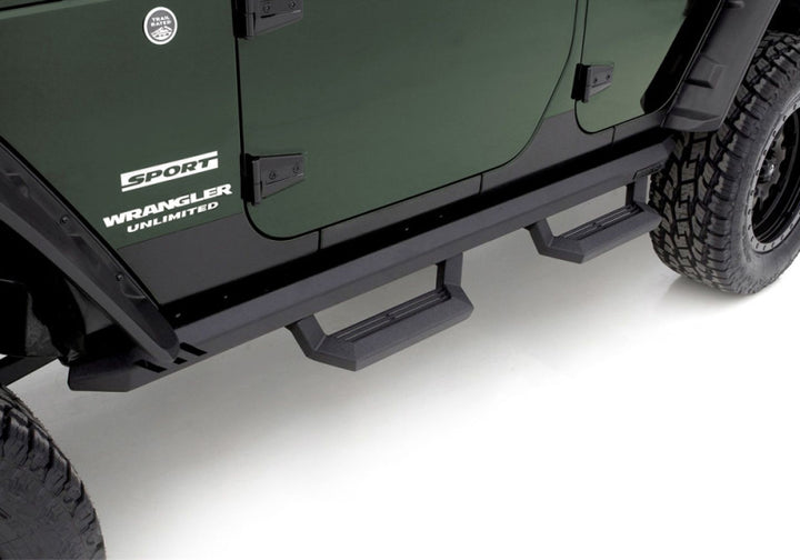 Rampage 1999-2019 Jeep Rock Rail Short Step Universal 4 Piece Set - Black - Bull Strap